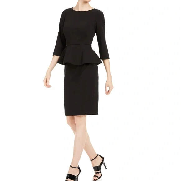 calvin klein plus size peplum sheath dress Calvin Klein Womens Peplum 3/4 Sleeves Sheath Dress Black 2